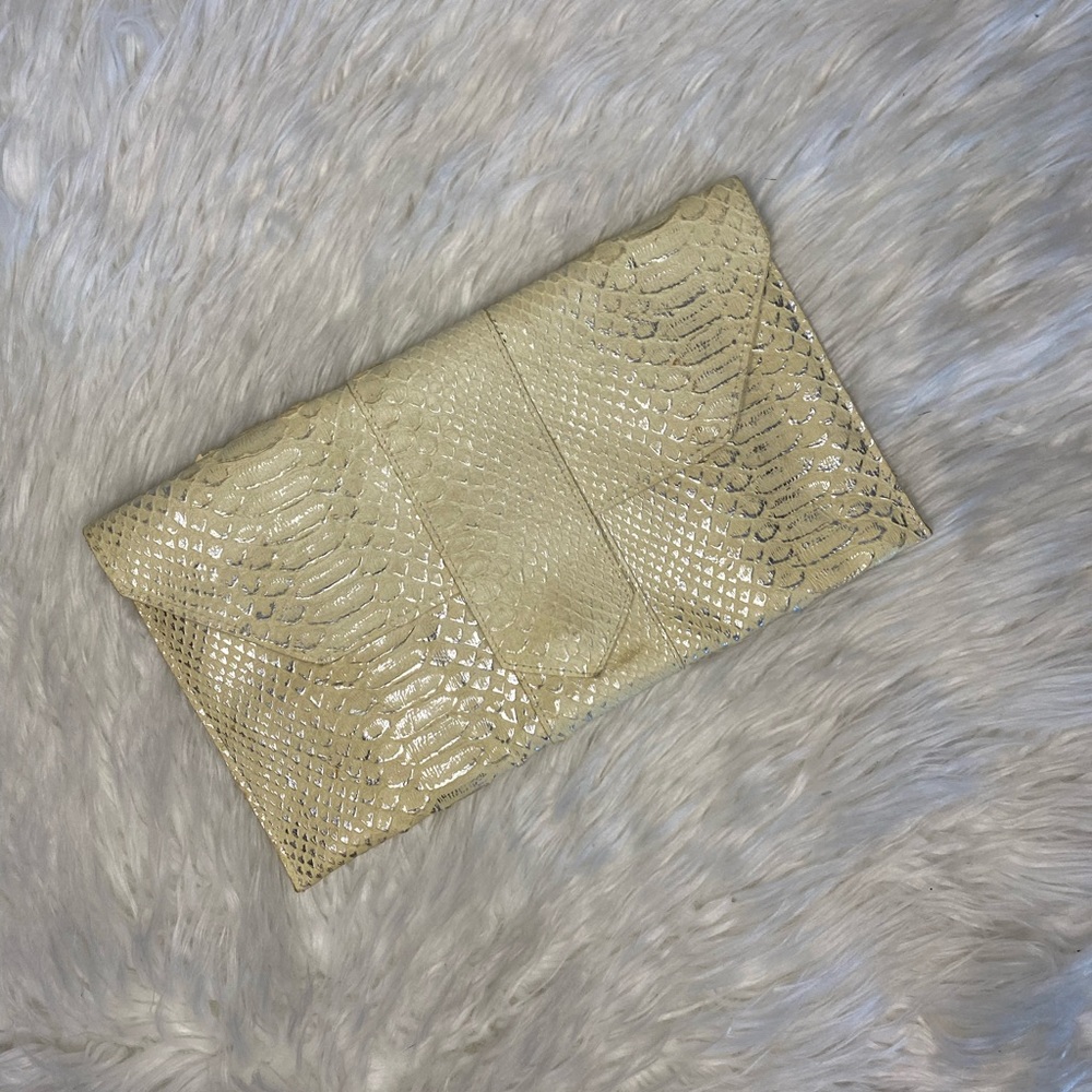J.J. Winters Crocodile Leather Cream Clutch
